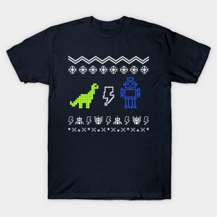 Dino Vs. Robot Ugly Christmas Sweater T-Shirt